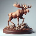 a sculpture of an elk on rocks with its anting