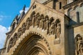 Sculpture on the facade of the Church of Jak in Vajdahunyad Castle. City Park of Budapest, Hungary Royalty Free Stock Photo