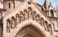 Sculpture on the facade of chapel in Vajdahunyad Castle. City Park of Budapest, Hungary Royalty Free Stock Photo