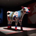Postmodern Minimalism: A Cow Painted With Stripes And Designs