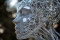 The sculpture features an intricately designed human head made of metal wire, highlighting abstract elements and Royalty Free Stock Photo