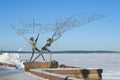Sculpture `Fishermen` on the embankment of Onega lake. Petrozavodsk, Karelia