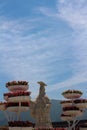 Sculpture among flower beds near the Museum of the terracotta army. Xian. China Royalty Free Stock Photo