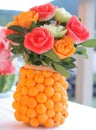 Sculpture flowers on fruits watermelon pumkin