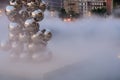 Sculpture and fog near Guggeheim museum in Bilbao