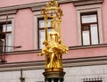 Sculpture Fountain gold Princess Turandot near Vakhtangov Theater in Moscow