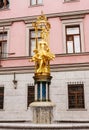 Sculpture Fountain gold Princess Turandot near Vakhtangov Theater in Moscow