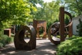 sculpture garden with a variety of sculptures, including abstract and representational pieces