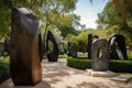 sculpture garden with a variety of sculptures, including abstract and representational pieces