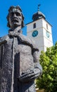 Sculpture of Gheorghe Lazar and Council Tower, Sibiu, Romania