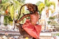 The Sculpture of the goddess of the earth twisting her hair Royalty Free Stock Photo