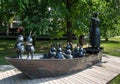 Sculpture Grandfather Mazai and the hares in Muzeon Park of Arts in Moscow