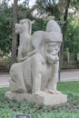 Sculpture of happy donkey lying on back of kneeling man in Karaalioglu park Antalya Turkey