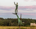 Sculpture of the harpooner during the sunset in the Marthas vineyard