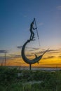 Sculpture of the harpooner during the sunset in the Marthas vineyard
