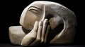 Stone Sculpture: A Dramatic Abstract Depicting A Slumped Girl With Ritualistic Masks