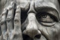 Sculpture head hands surreal closeup. Generate Ai