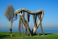 Heart from stone and wood sculpture, symbol of love. Charles Clore park in Tel Aviv, Israel