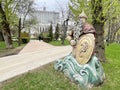 Moscow, Russia, April, 18, 2024. Sculpture of the hero in Presnensky Children\'s Park in spring in cloudy weather