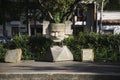 Sculpture in honor of pre-Hispanic peoples in the main square of Sopo, Colombia