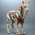 A sculpture of a horse made out of mechanical parts. Generative AI image.