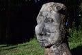 Sculpture of a human head carved from wood. Puerto Varas, Chile.