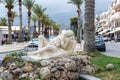 Sculpture of injured soldier in Siti tow on Crete island, Greece