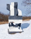 sculpture inspired by the pieces in the childrenâs game of Jacks in Winter snow Royalty Free Stock Photo
