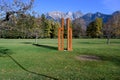 Sculpture by James Licini, `Stahlbau RRK 40`, 7. Swiss Triennial of Sculpture, Art on Bad RagARTz 2018 Exhibition. Bad Ragaz Royalty Free Stock Photo