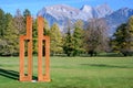 Sculpture by James Licini, `Stahlbau RRK 40`, 7. Swiss Triennial of Sculpture, Art on Bad RagARTz 2018 Exhibition. Bad Ragaz Royalty Free Stock Photo