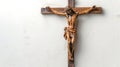 Sculpture of Jesus Christ on the cross. Wooden crucifix of the Savior. Concept of Easter, divinity, faith, crucifixion Royalty Free Stock Photo