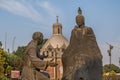 Sculpture of Juan Diego and Fray Juan de Zumarraga.