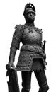 Sculpture of King Arthur old metal statue. Medieval knights armor full size standing warrior. Order of the Knights Royalty Free Stock Photo