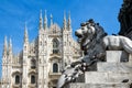 Sculpture of a lion in front of the Milan Cathedral Royalty Free Stock Photo