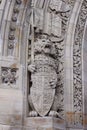 A sculpture of a lion holding the shield of Canada