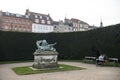 Sculpture Lion and Horse in Rosenborg Castle Gardens or The Kings Garden in Copenhagen, Denmark. February 2020