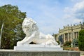 Sculpture of a lion of marble at the entrance to the Vorontsov Palace. Crimea.