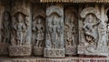 Sculpture of Lord Bramha, Vishnu and Krishna on wall of Sri Lakshimi Narasimha Swamy Temple, Javagal, Hassan, Karnataka Royalty Free Stock Photo