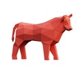 Sculpture of a low poly Red Bull, isolated on white, low polygon animal