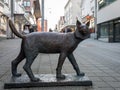 Haugesund, Norway - January 9, 2018: The sculpture of a Lynx lynx, in Haugesund city center