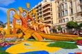 Sculpture made of lemons and oranges in famous Lemon Festival (Fete du Citron) in Menton, French Riviera, France