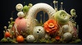 A sculpture made out of various different types of food, AI