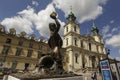 Sculpture of the Mermaid close to Church of the Holy Cross in Warsaw, Poland. June 2012 Royalty Free Stock Photo