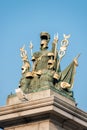 Sculpture of military athletes adorns the bridge Royalty Free Stock Photo