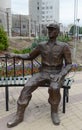 Sculpture of a modern police composition `Guarded by the Law at All Times` near the building of the Main Directorate of the Minist Royalty Free Stock Photo