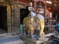 Sculpture of a monk on an elephant inside Hiranya Varna Mahavihar. Golden Temple. Patan, Kathmandu. Nepal