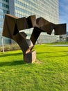 Sculpture `Monumento` also called `Rumor de lÃÂ­mites IX` art by Eduardo Chillida in Hofgarten, Dusseldorf