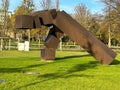 Sculpture `Monumento` also called `Rumor de lÃÂ­mites IX` art by Eduardo Chillida in Hofgarten, Dusseldorf