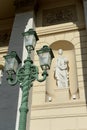 Sculpture of the muse of poetry Erato on the facade of the Bolshoi Theater. Moscow