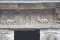 Sculpture of Nataraja dancing shiva and Makara mythical animal on the wall of Hoysaleswara Temple